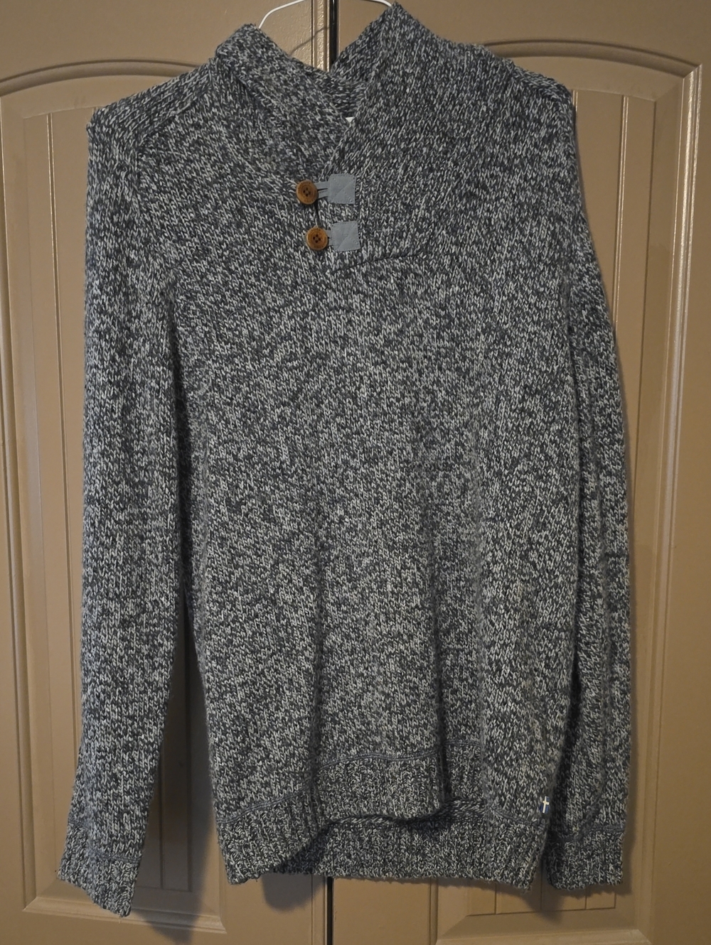 Fjäll Räven Gray Wool Marled Knit Button Collar Sweater